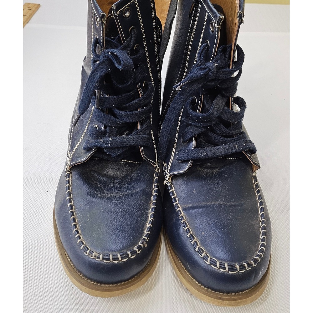 Faranzi Mens Navy Blue Leather Moc Toe Lace Up Side Zip Ankle Boots FB4520-40 11